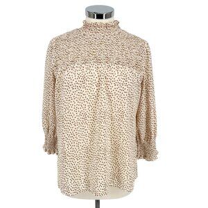 THML Smocked Polka Dot Blouse Cream Brown Size Medium